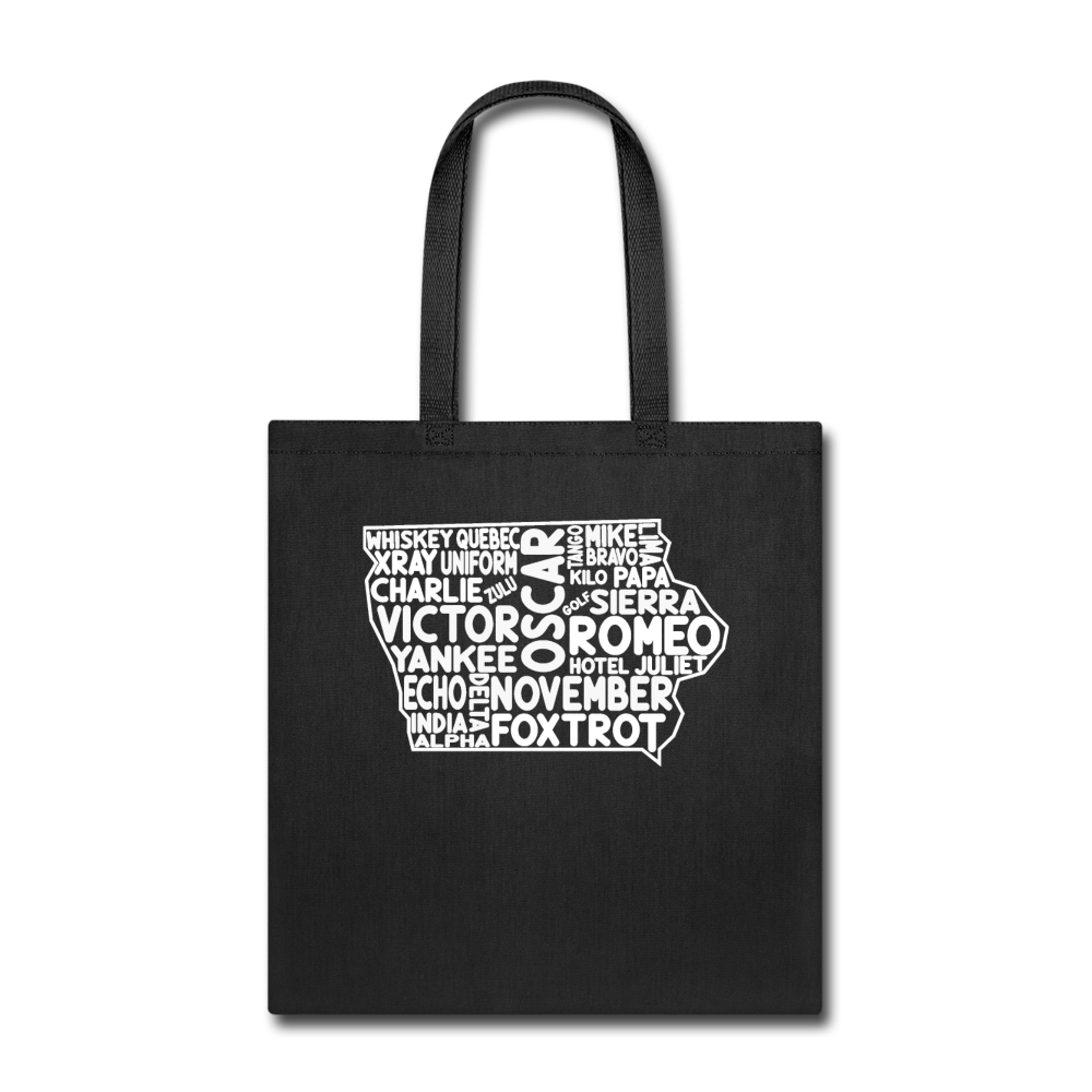 Pilot's Alphabet - Iowa - White - Tote Bag - black