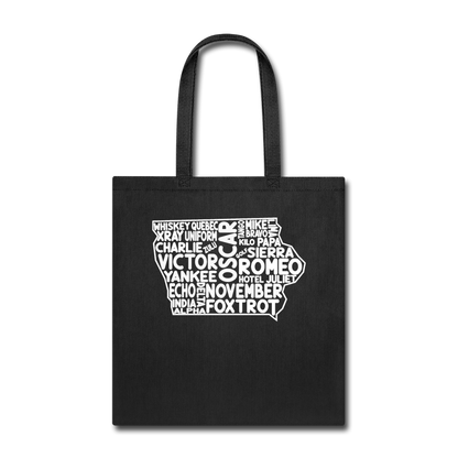 Pilot's Alphabet - Iowa - White - Tote Bag - black