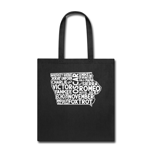 Pilot's Alphabet - Iowa - White - Tote Bag - black