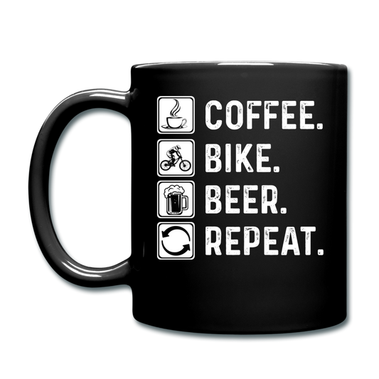 Coffee - Bike - Beer - Repeat - White - Full Color Mug - black