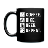 Coffee - Bike - Beer - Repeat - White - Full Color Mug - black