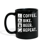 Coffee - Bike - Beer - Repeat - White - Full Color Mug - black