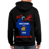 Fly Wisconsin - State Flag - Biplane - Men's Zip Hoodie - black