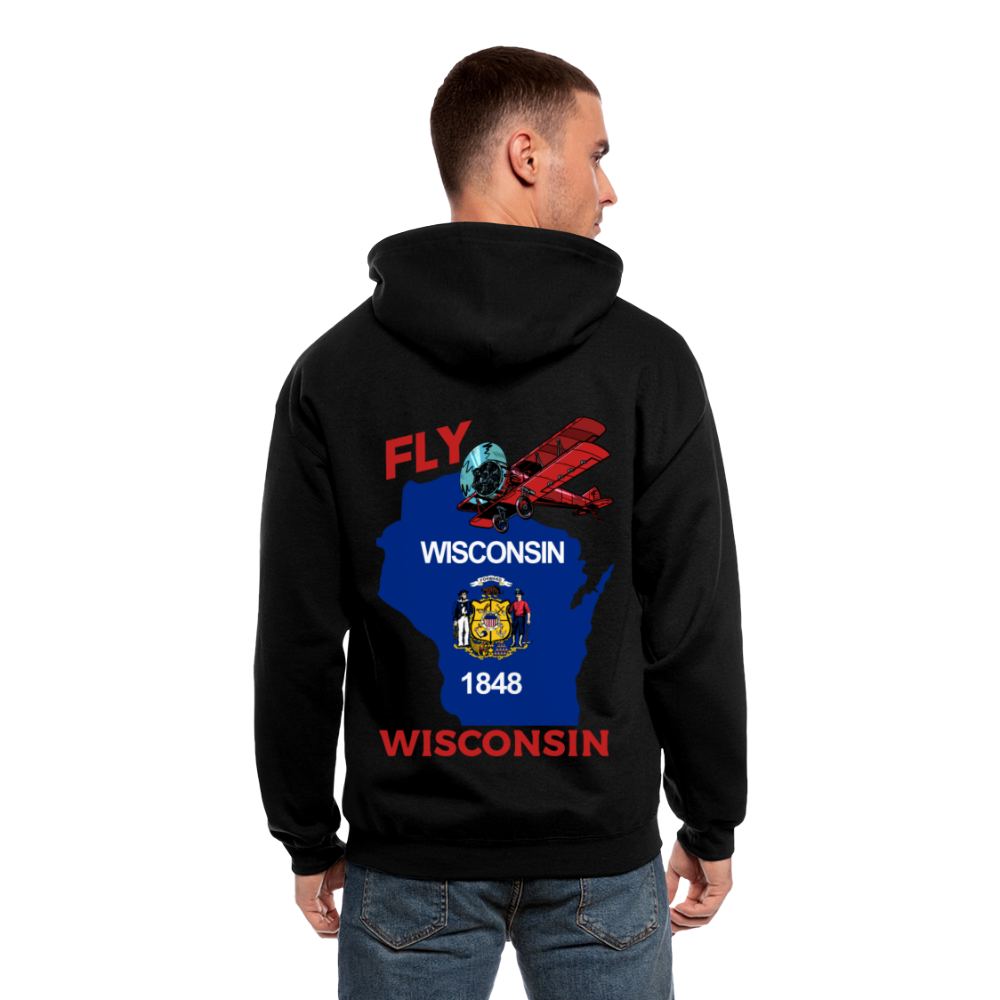 Fly Wisconsin - State Flag - Biplane - Men's Zip Hoodie - black