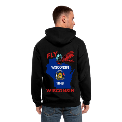 Fly Wisconsin - State Flag - Biplane - Men's Zip Hoodie - black