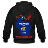 Fly Wisconsin - State Flag - Biplane - Men's Zip Hoodie - black
