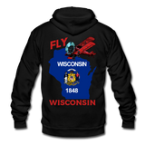 Fly Wisconsin - State Flag - Biplane - Unisex Fleece Zip Hoodie - black