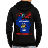 Fly Wisconsin - State Flag - Biplane - Unisex Fleece Zip Hoodie - black