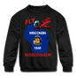 Fly Wisconsin - State Flag - Biplane - Kids' Crewneck Sweatshirt - black