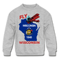 Fly Wisconsin - State Flag - Biplane - Kids' Crewneck Sweatshirt - heather gray