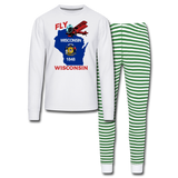 Fly Wisconsin - State Flag - Biplane - Unisex Pajama Set - white/green stripe