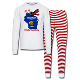 Fly Wisconsin - State Flag - Biplane - Unisex Pajama Set - white/red stripe