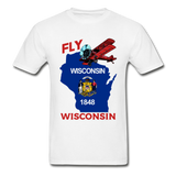 Fly Wisconsin - State Flag - Biplane - Gildan Ultra Cotton Adult T-Shirt - white