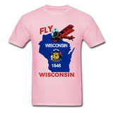 Fly Wisconsin - State Flag - Biplane - Gildan Ultra Cotton Adult T-Shirt - light pink