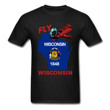 Fly Wisconsin - State Flag - Biplane - Gildan Ultra Cotton Adult T-Shirt - black
