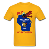 Fly Wisconsin - State Flag - Biplane - Gildan Ultra Cotton Adult T-Shirt - gold