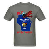 Fly Wisconsin - State Flag - Biplane - Gildan Ultra Cotton Adult T-Shirt - charcoal