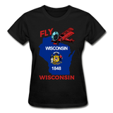 Fly Wisconsin - State Flag - Biplane - Gildan Ultra Cotton Ladies T-Shirt - black