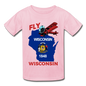 Fly Wisconsin - State Flag - Biplane - Gildan Ultra Cotton Youth T-Shirt - light pink