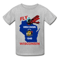 Fly Wisconsin - State Flag - Biplane - Gildan Ultra Cotton Youth T-Shirt - heather gray