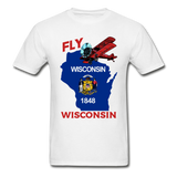 Fly Wisconsin - State Flag - Biplane - Hanes Adult Tagless T-Shirt - white