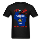 Fly Wisconsin - State Flag - Biplane - Hanes Adult Tagless T-Shirt - black