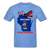 Fly Wisconsin - State Flag - Biplane - Hanes Adult Tagless T-Shirt - carolina blue