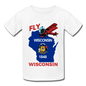 Fly Wisconsin - State Flag - Biplane - Hanes Youth Tagless T-Shirt - white