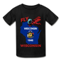 Fly Wisconsin - State Flag - Biplane - Hanes Youth Tagless T-Shirt - black