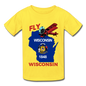 Fly Wisconsin - State Flag - Biplane - Hanes Youth Tagless T-Shirt - yellow