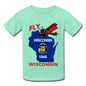 Fly Wisconsin - State Flag - Biplane - Hanes Youth Tagless T-Shirt - deep mint