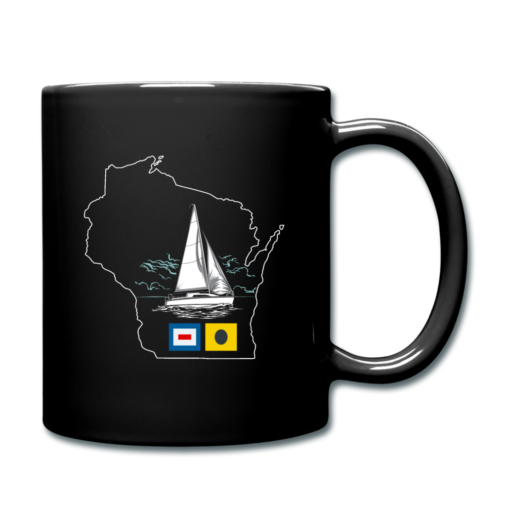 Sail Wisconsin - Sailboat And Flags - Full Color Mug - black