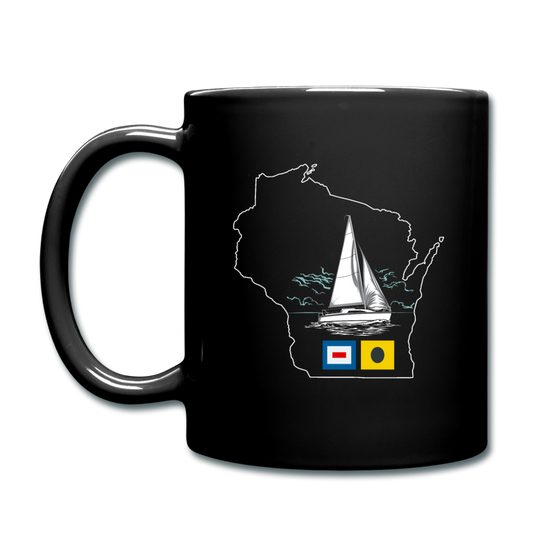 Sail Wisconsin - Sailboat And Flags - Full Color Mug - black