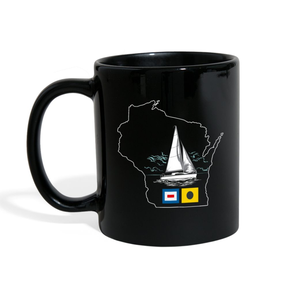 Sail Wisconsin - Sailboat And Flags - Full Color Mug - black