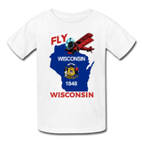 Fly Wisconsin - State Flag - Biplane - Kids' T-Shirt (Fruit of the Loom) - white