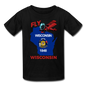 Fly Wisconsin - State Flag - Biplane - Kids' T-Shirt (Fruit of the Loom) - black