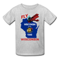 Fly Wisconsin - State Flag - Biplane - Kids' T-Shirt (Fruit of the Loom) - heather gray