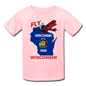 Fly Wisconsin - State Flag - Biplane - Kids' T-Shirt (Fruit of the Loom) - pink