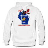 Fly Wisconsin - State Flag - Biplane - Gildan Heavy Blend Adult Hoodie - white