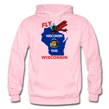 Fly Wisconsin - State Flag - Biplane - Gildan Heavy Blend Adult Hoodie - light pink