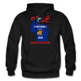 Fly Wisconsin - State Flag - Biplane - Gildan Heavy Blend Adult Hoodie - black