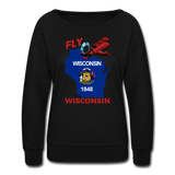 Fly Wisconsin - State Flag - Biplane - Women’s Crewneck Sweatshirt - black