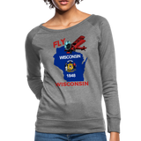 Fly Wisconsin - State Flag - Biplane - Women’s Crewneck Sweatshirt - heather gray