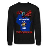 Fly Wisconsin - State Flag - Biplane - Crewneck Sweatshirt - black