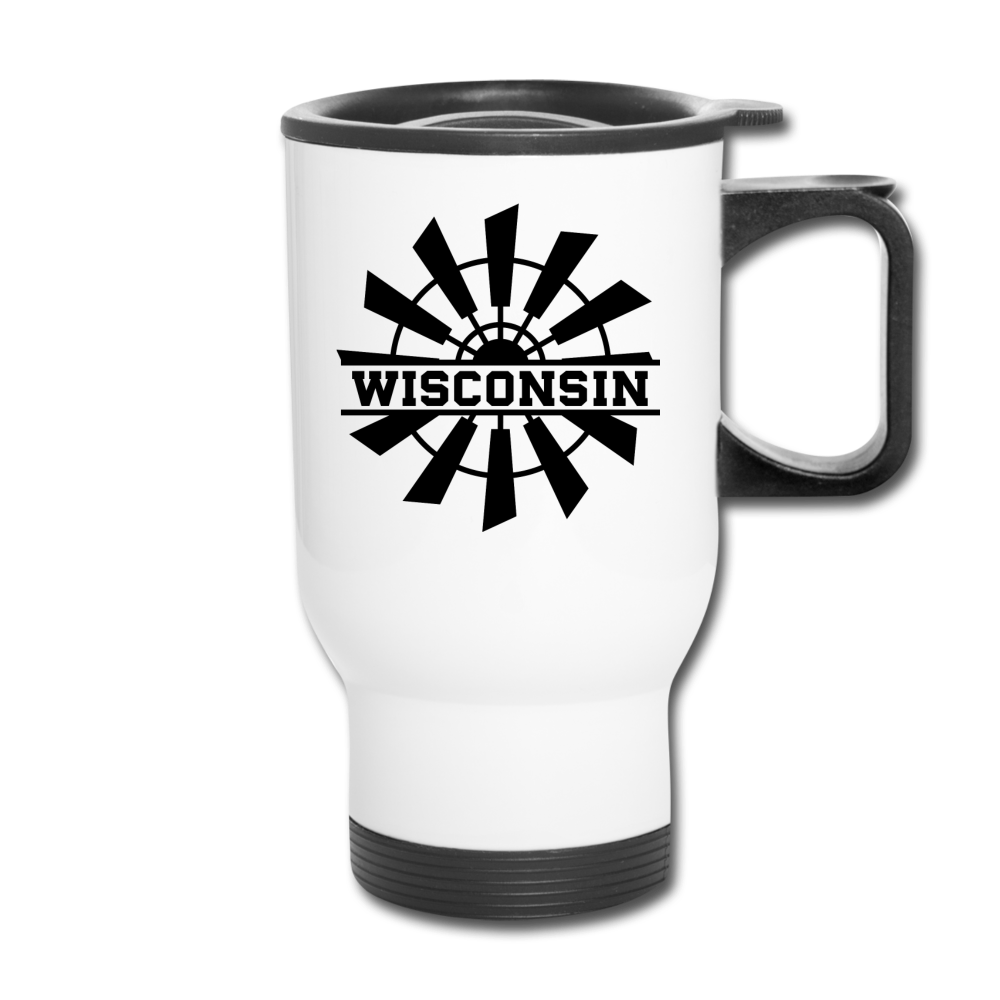 Wisconsin - Windmill - Black - Travel Mug - white