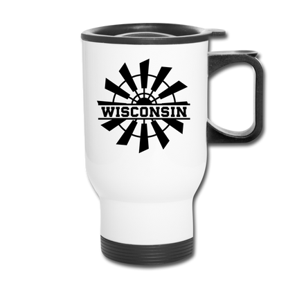 Wisconsin - Windmill - Black - Travel Mug - white