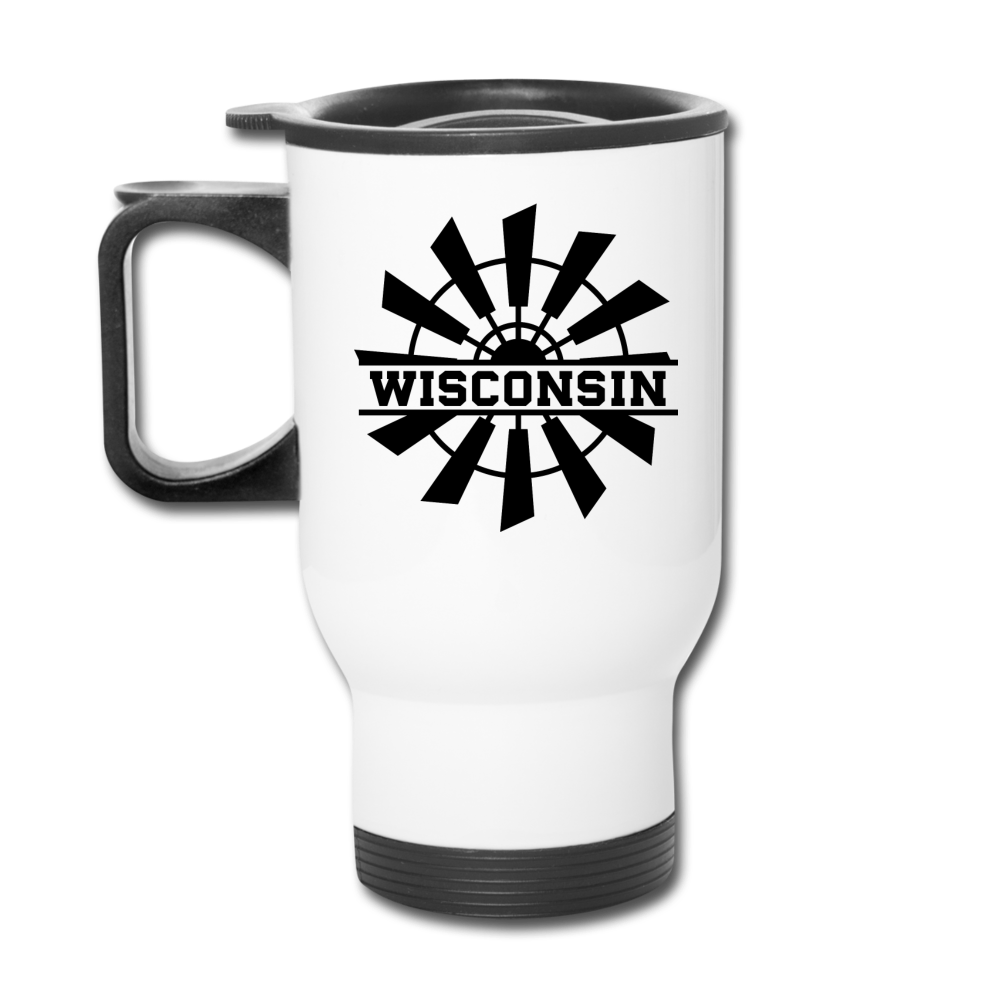 Wisconsin - Windmill - Black - Travel Mug - white