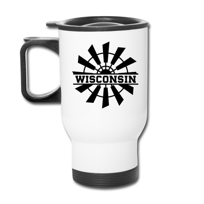 Wisconsin - Windmill - Black - Travel Mug - white