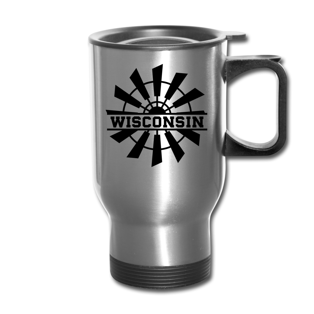 Wisconsin - Windmill - Black - Travel Mug - silver