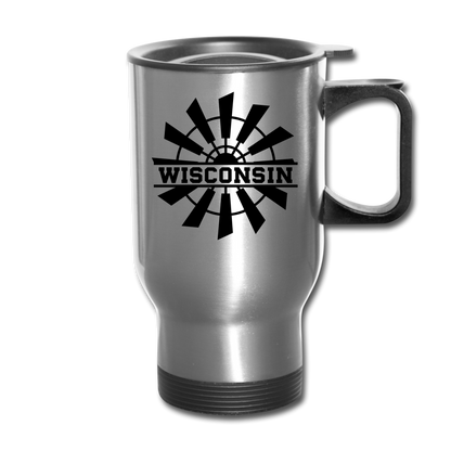 Wisconsin - Windmill - Black - Travel Mug - silver